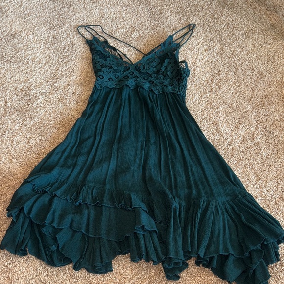 Free People Teal Lace Mini Dress - Picture 1 of 4
